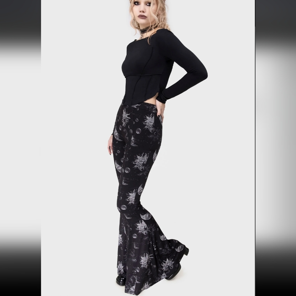 Killstar Black Celestial Pattern Flare Pants - image 1